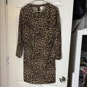 J. Crew Brown Leopard Print Long Sleeve Dress